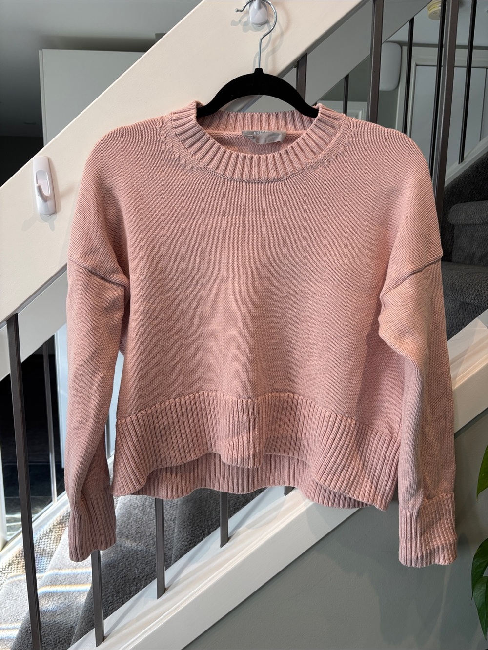 EVERLANE Cotton Knit Boxy Sweater in Light Pink